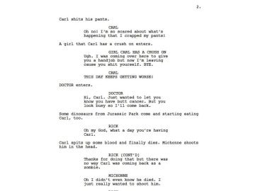 Página original de uno de los guiones de The Walking Dead.