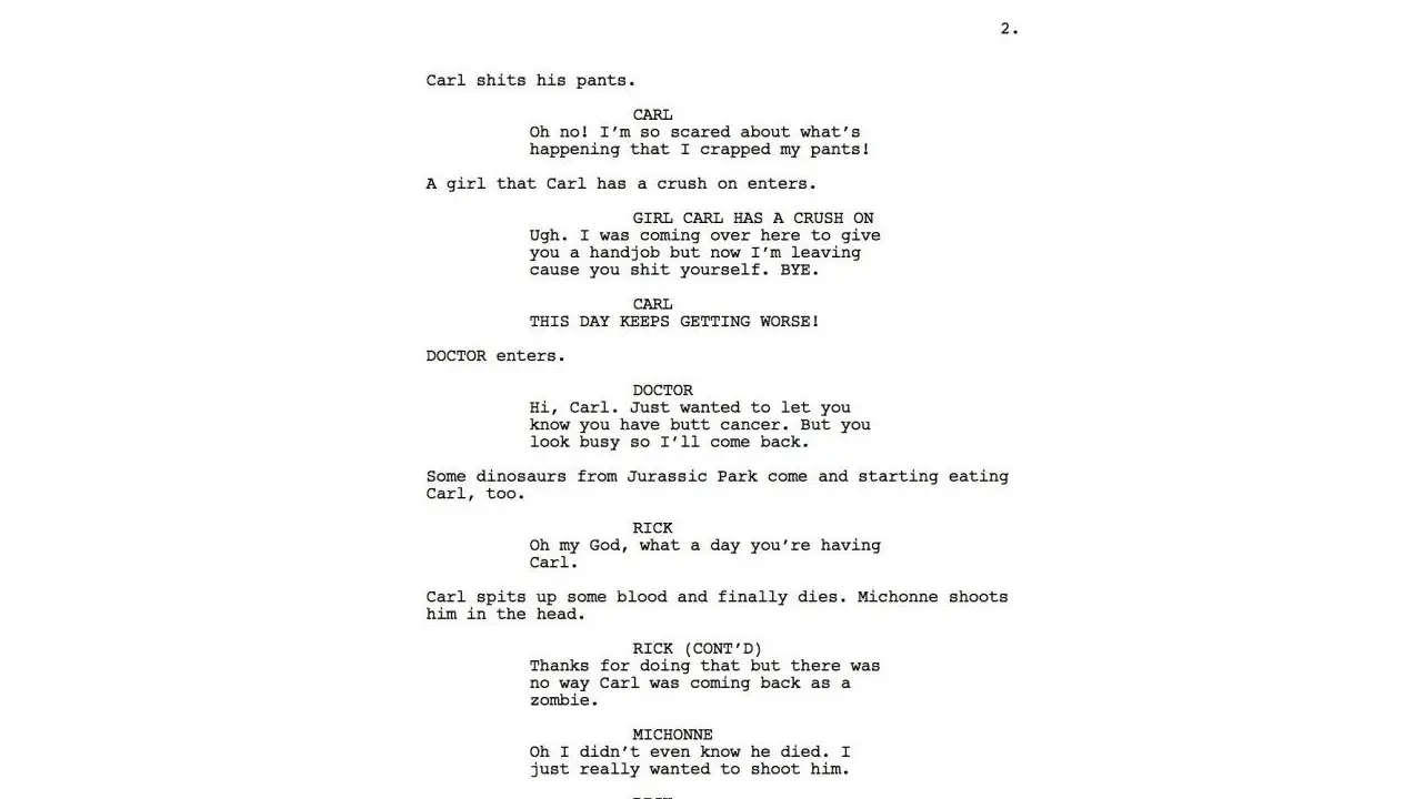 Página original de uno de los guiones de The Walking Dead.