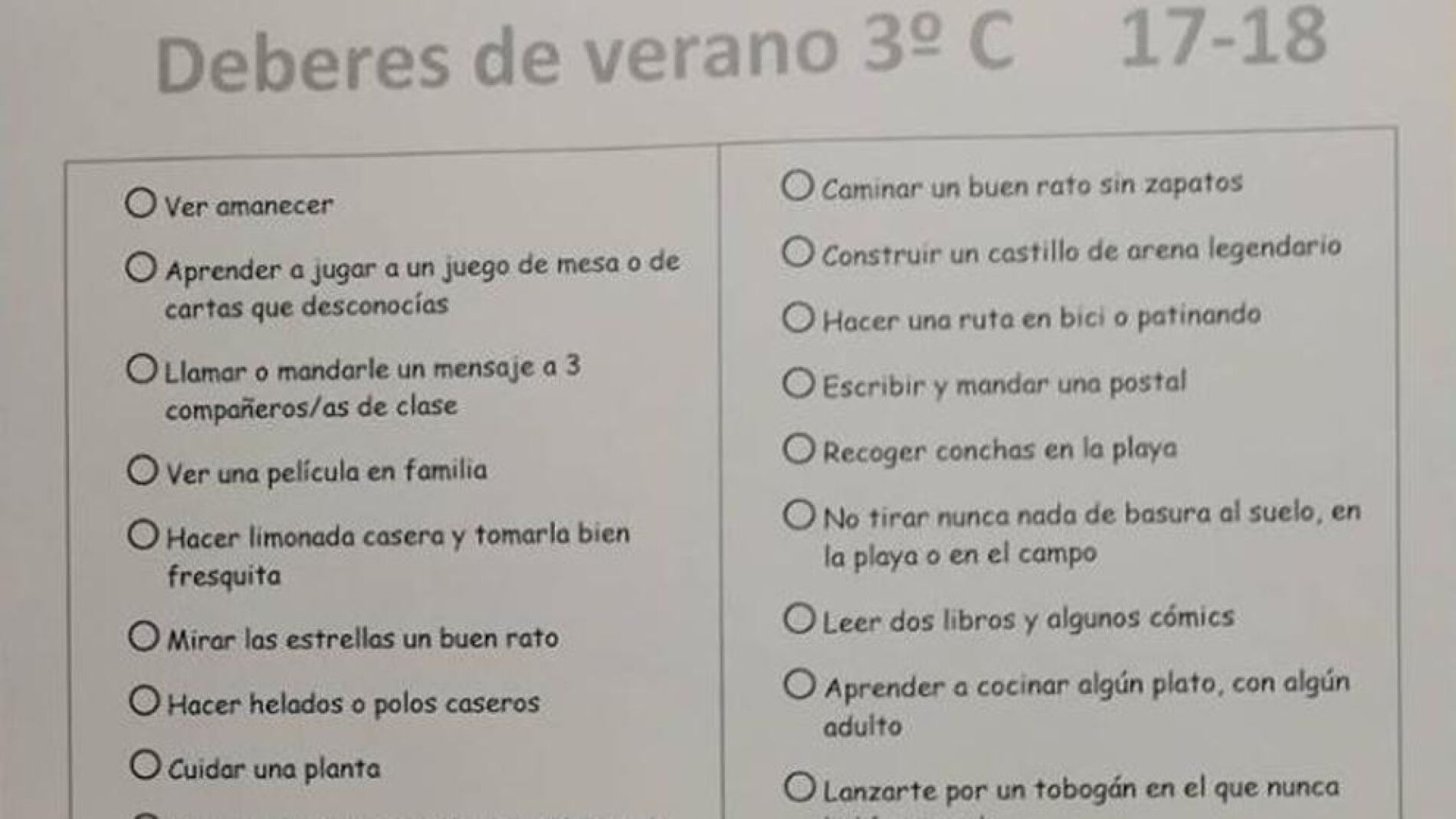 La lista de deberes para el verano