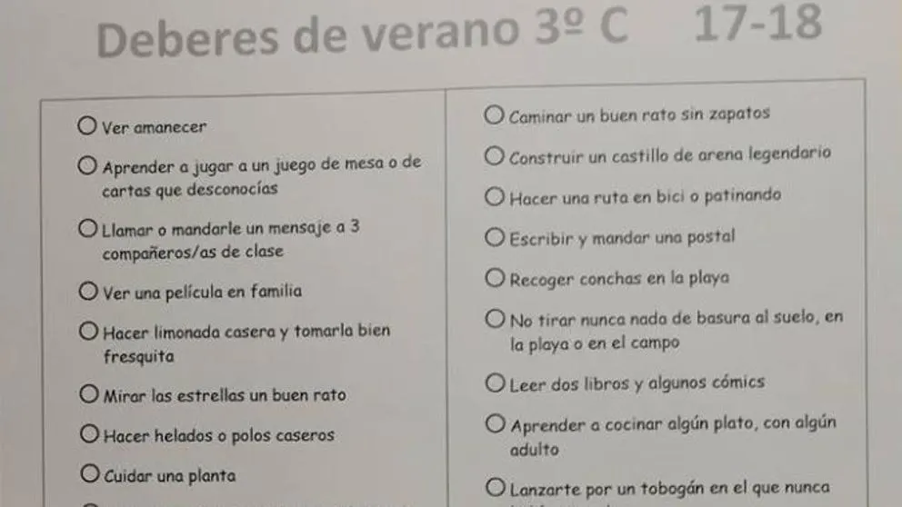 La lista de deberes para el verano