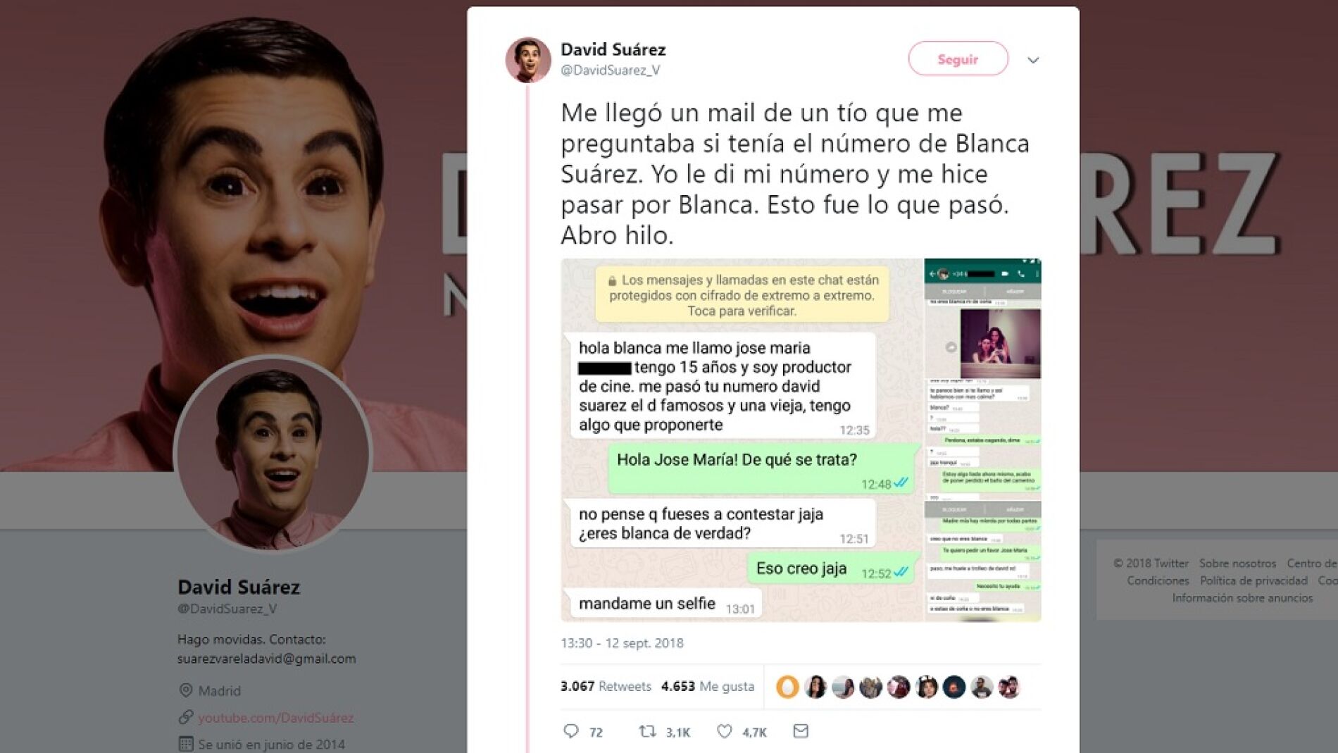 Pide el n&uacute;mero de Blanca Su&aacute;rez y el troleo que recibe es &eacute;pico