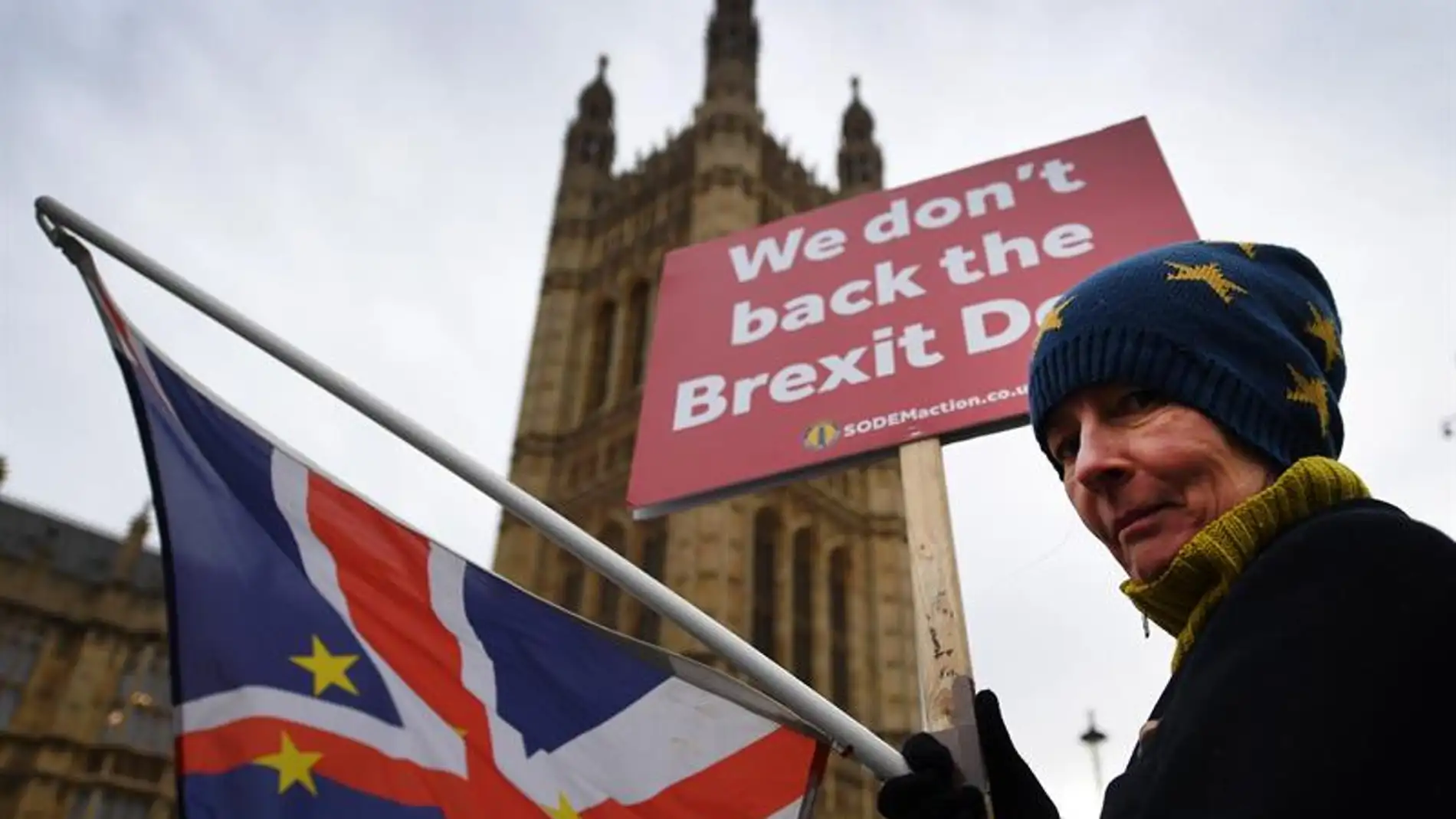 Mujer manifestándose contra el Brexit