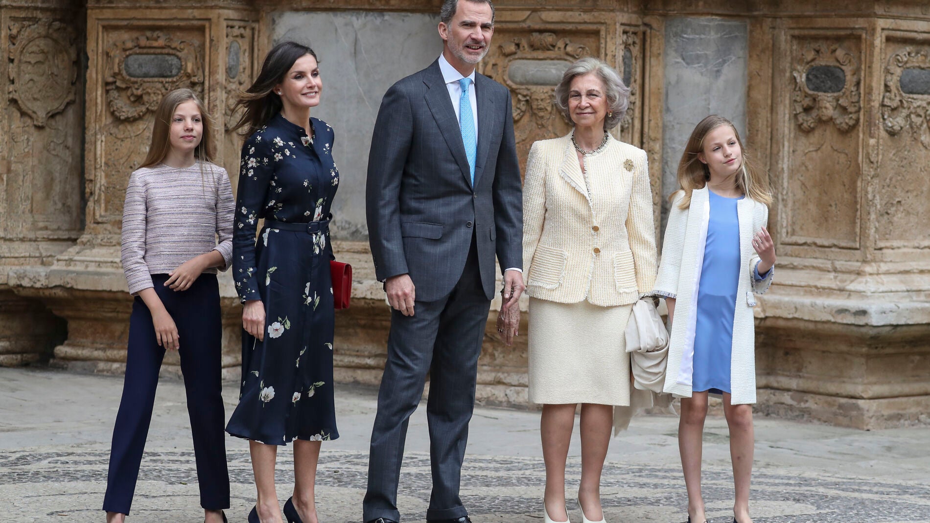 La Familia Real Espa&ntilde;ola durante la Misa de Pascua 2019