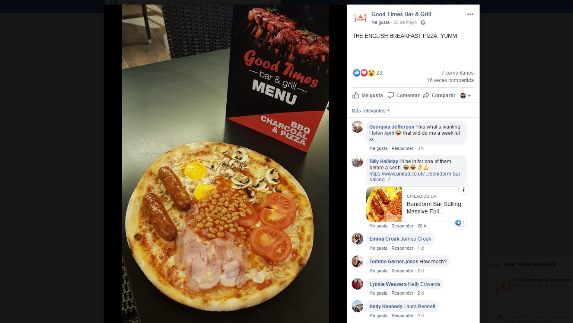 Pizza desayuno ingl&eacute;s