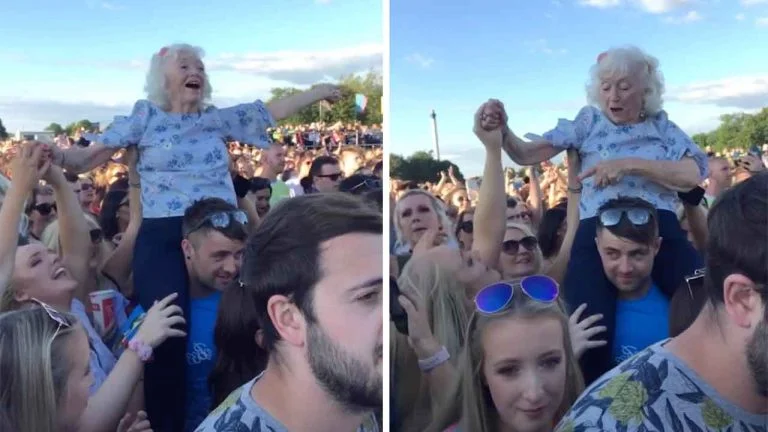 Abuela dándolo todo en un festival