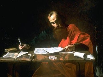 San Pablo escribiendo sus ep&iacute;stolas, por Valent&iacute;n de Boulogne