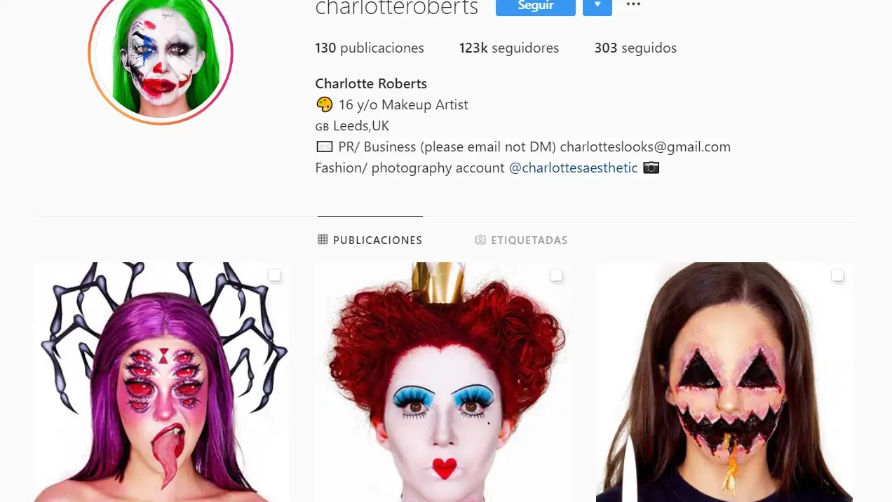 Instagram de Charlotte Roberts