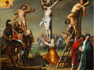 Longino perforando el costado de Cristo con una lanza - Gerard de la Vallee