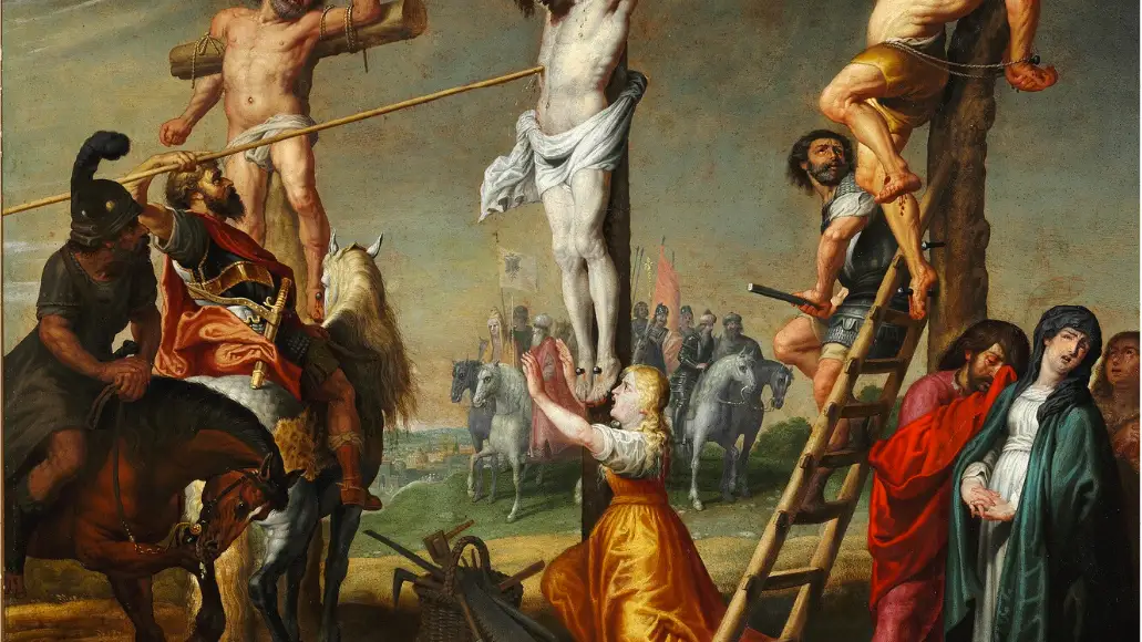 Longino perforando el costado de Cristo con una lanza - Gerard de la Vallee