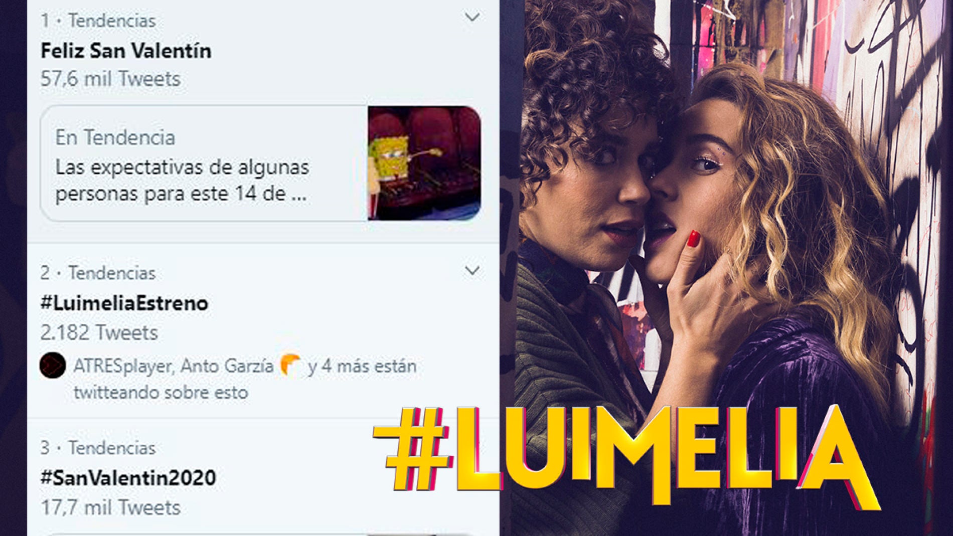 El estreno de #Luimelia amanece siendo Trending Topic en el d&iacute;a de San Valent&iacute;n