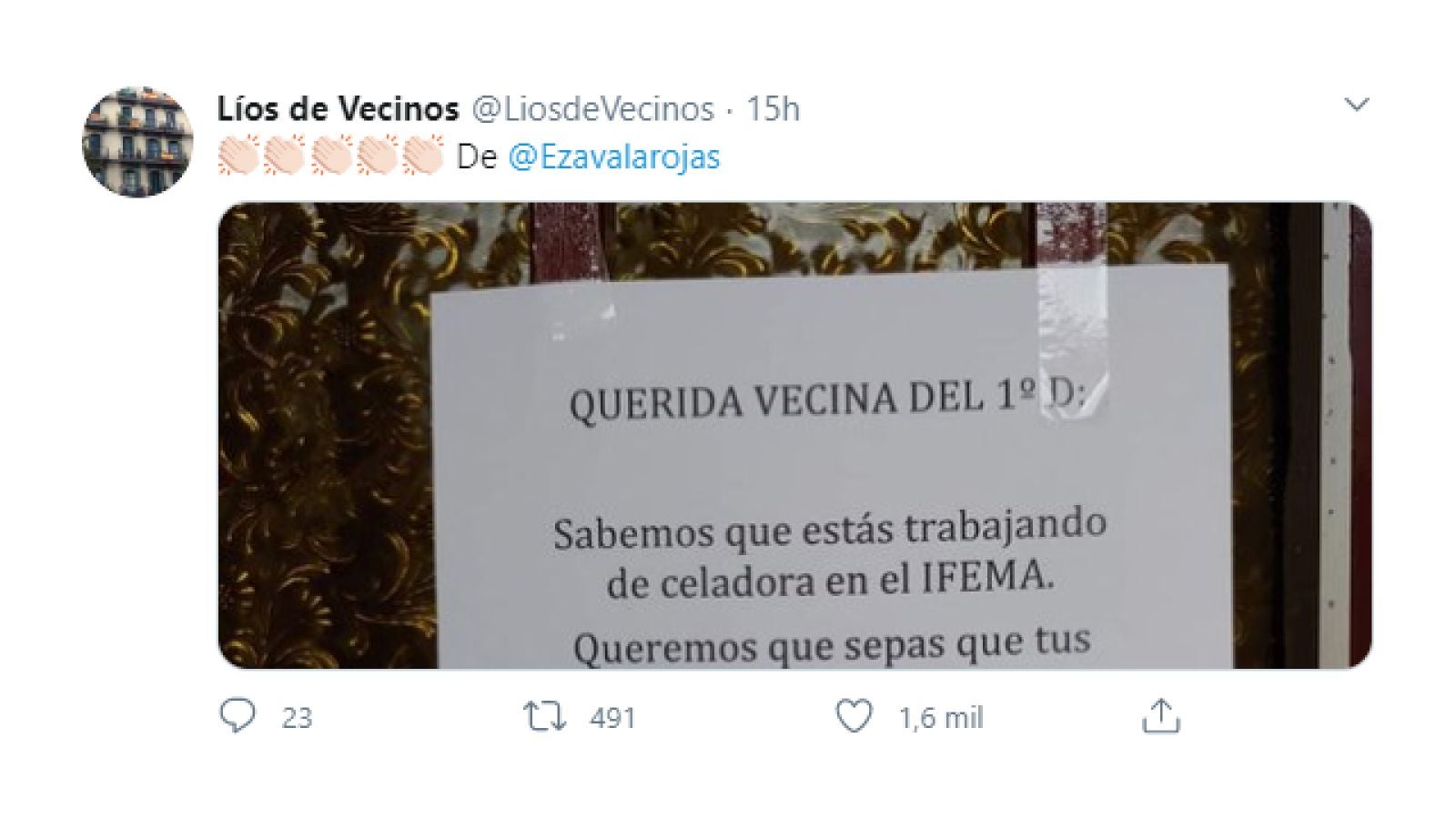 La emocionante carta que unos vecinos han dejado a una celadora y que todos están compartiendo 