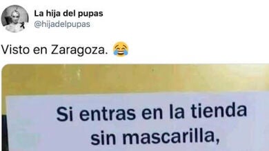 El cartel de una tienda de Zaragoza que obliga al uso de la mascarilla de una forma brutal