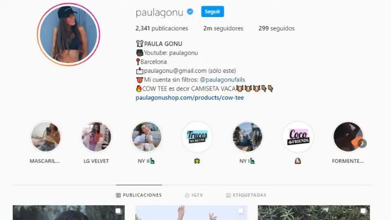 Perfil de Instagram de Paula Gonu 