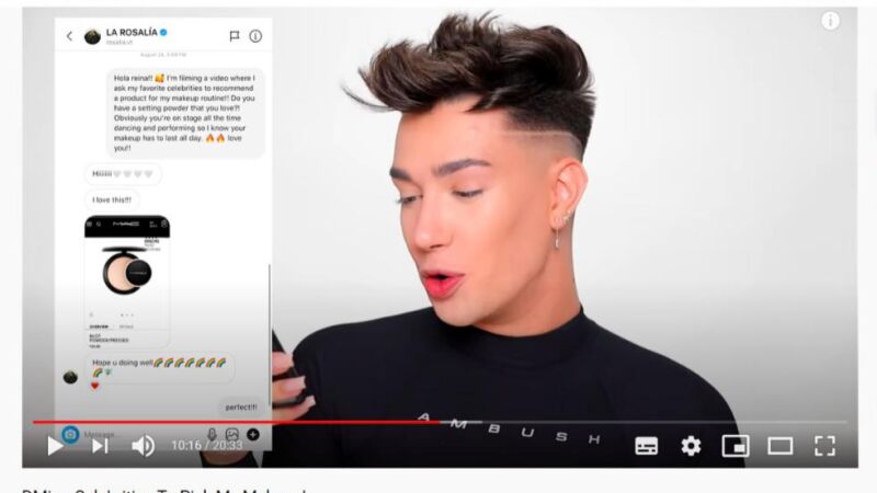 James Charles se prueba el maquillaje que le recomiendan Rosalía, Selena Gomez y Doja Cat