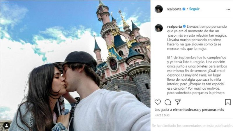 La romántica pedida de matrimonio que Porta le ha hecho a su chica en Disneyland 