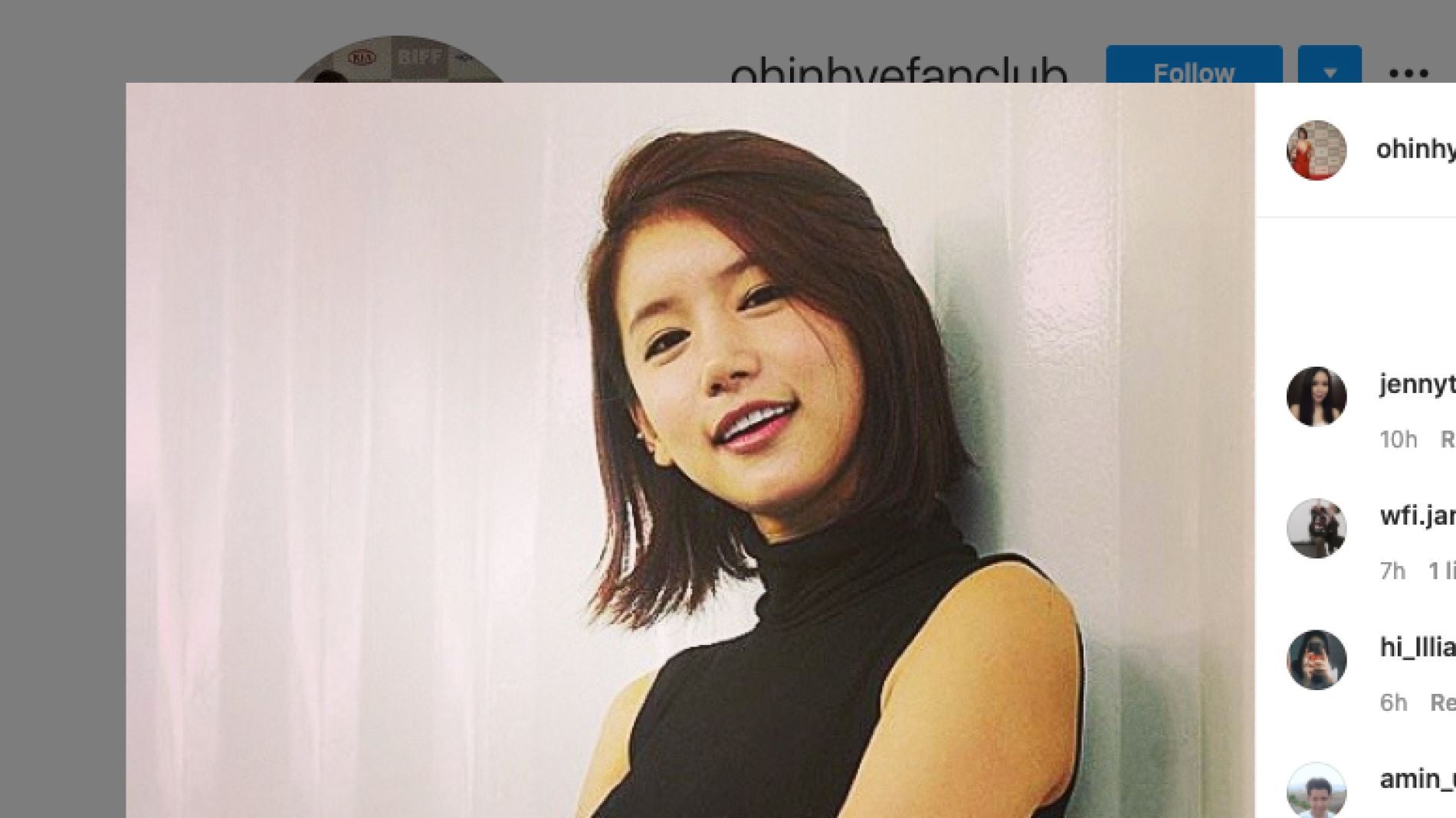 Oh In Hye en una foto de su club de fans.