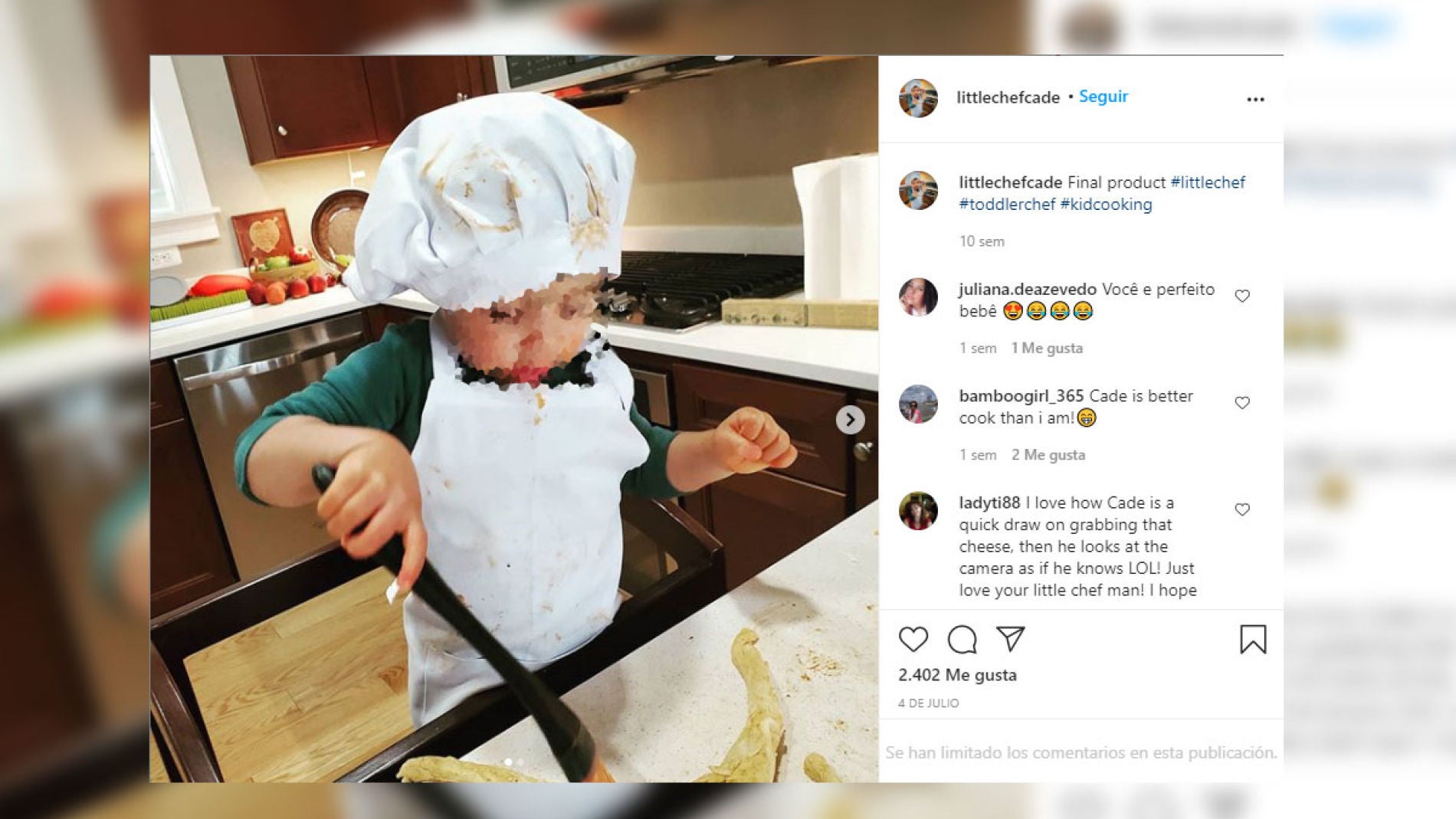 El peque&ntilde;o chef de dos a&ntilde;os cuenta con un perfil de Instagram