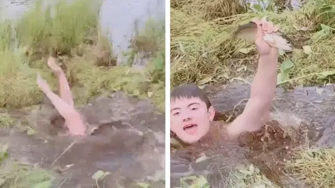 Pesca con la mano Pesca con la mano