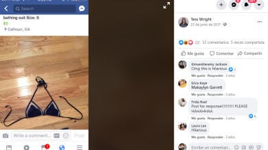 Un pervertido le pide a una mujer que vendía un bikini que pose con él y ella le manda esta demoledora foto