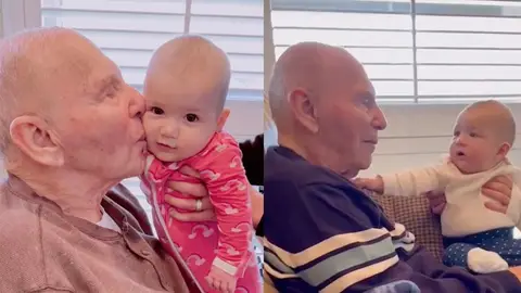 Bisabuelo conoce a su nieta Bisabuelo conoce a su nieta