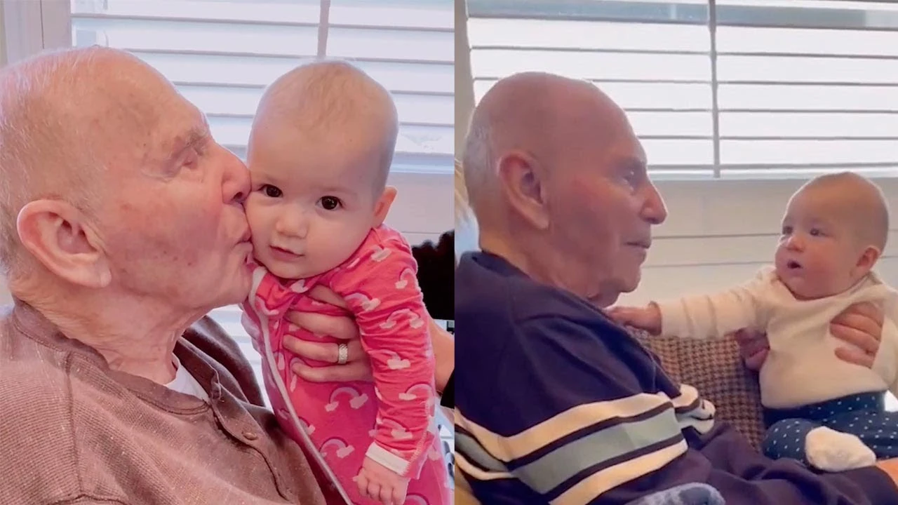 Bisabuelo conoce a su nieta