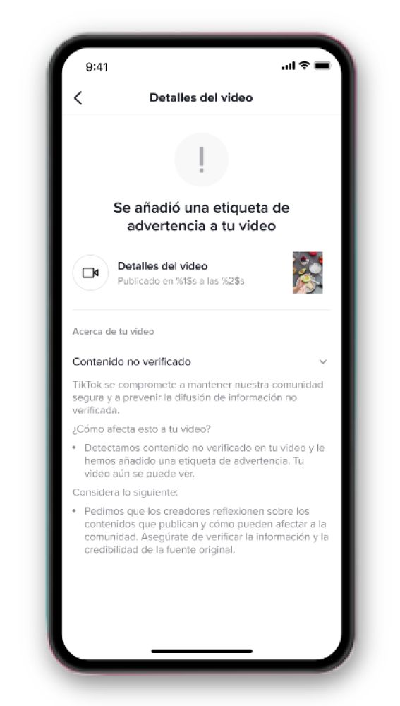Advertencia de información no verificada