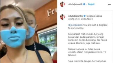 Dos influencers podrían ser deportados de Indonesia por llevar una mascarilla falsa