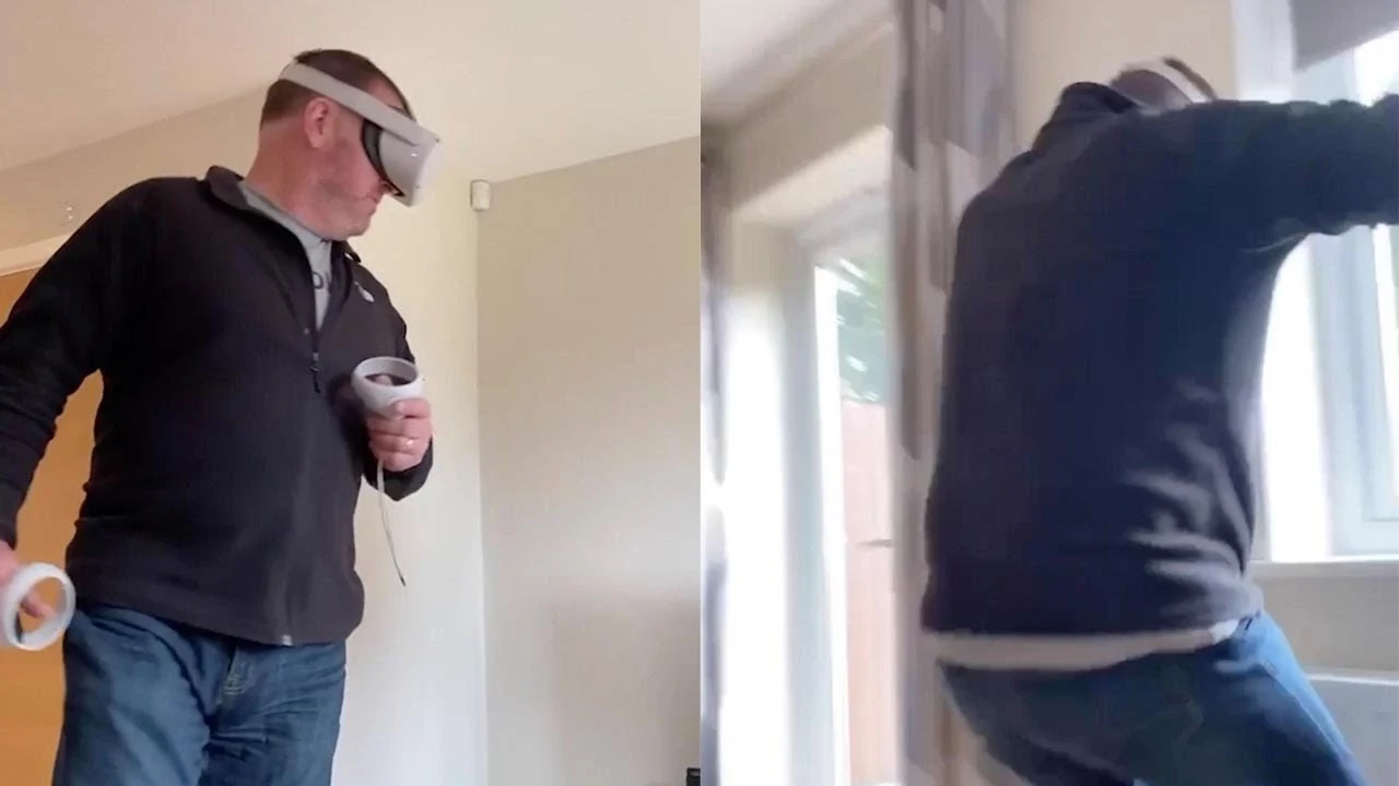 Padre probando unas gafas de realidad virtual