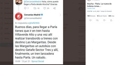 Pregunta a Cercanías Madrid cómo llegar a Parla y la épica respuesta desata las risas en Twitter