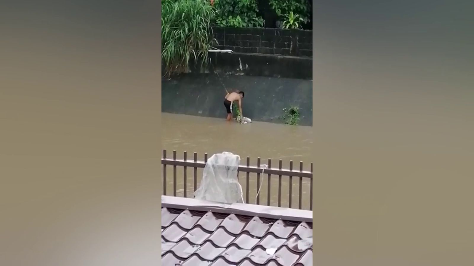 Un adolescente arriesga su vida para salvar a un perro durante un tifón en Filipinas