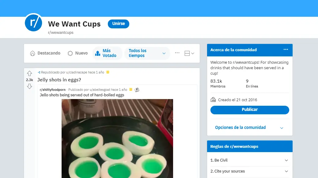 Subforo de Reddit We Want Cups