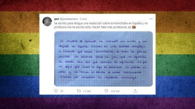Escribe una redacción sobre la homofobia en España para clase de lengua y la respuesta de su profesora se ha vuelto viral
