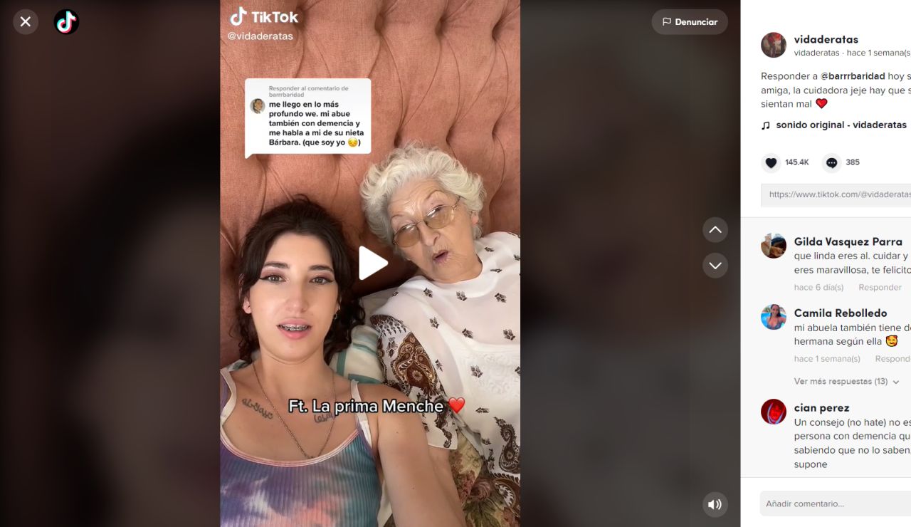 La joven que enterneció a las redes al compartir los vídeos de su abuela con demencia