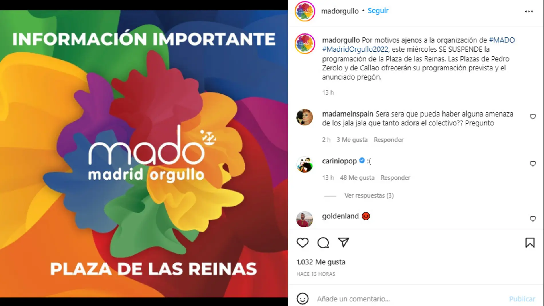 Comunicado de MADO en su Instagram