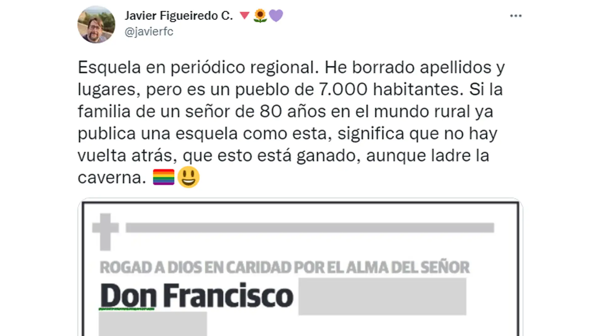 La esquela que rompe barreras y es un ejemplo para todos