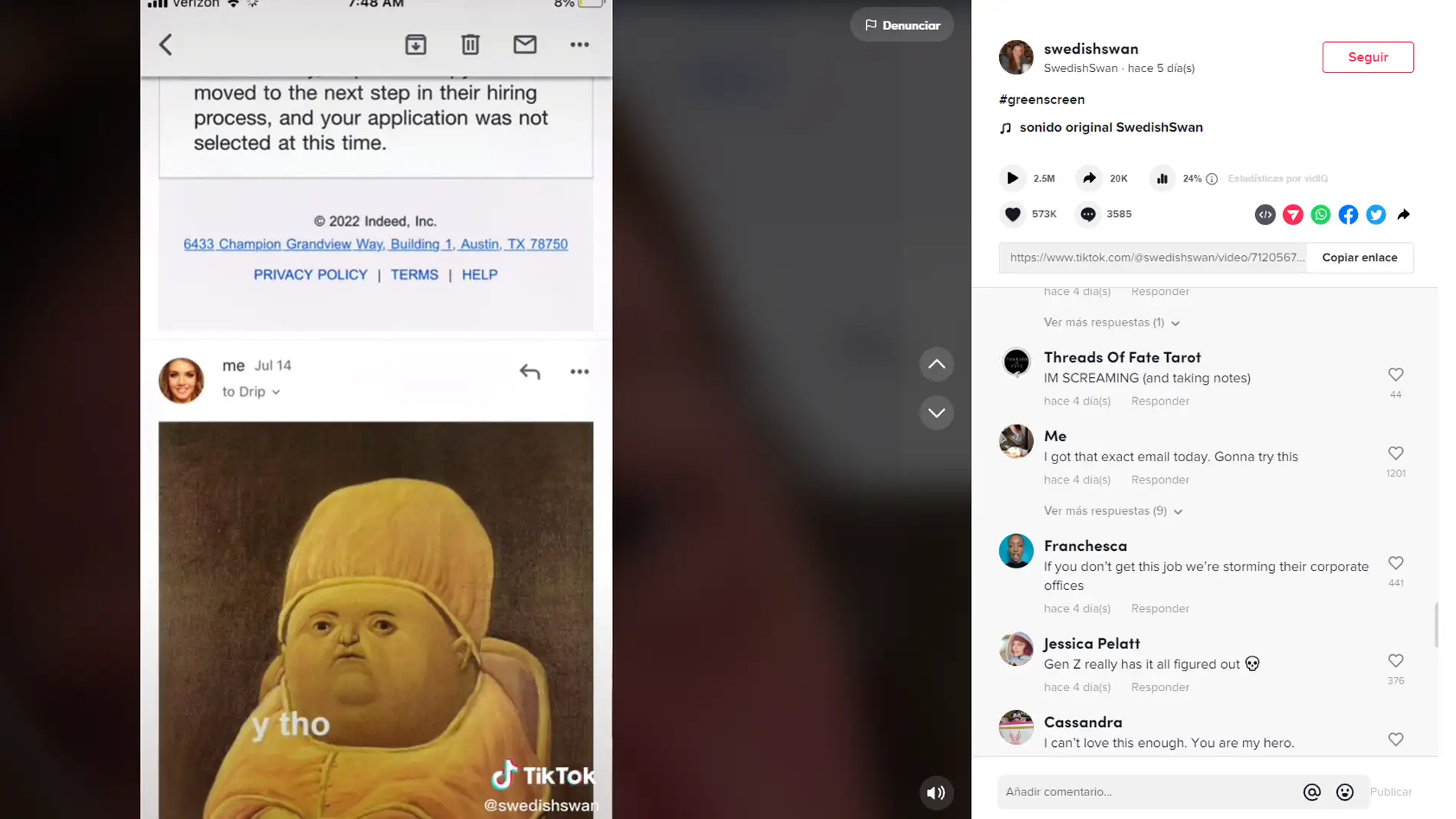La rechazan para un puesto de trabajo, les responde con un meme y acaba consiguiendo una entrevista: La historia más viral de Tik Tok