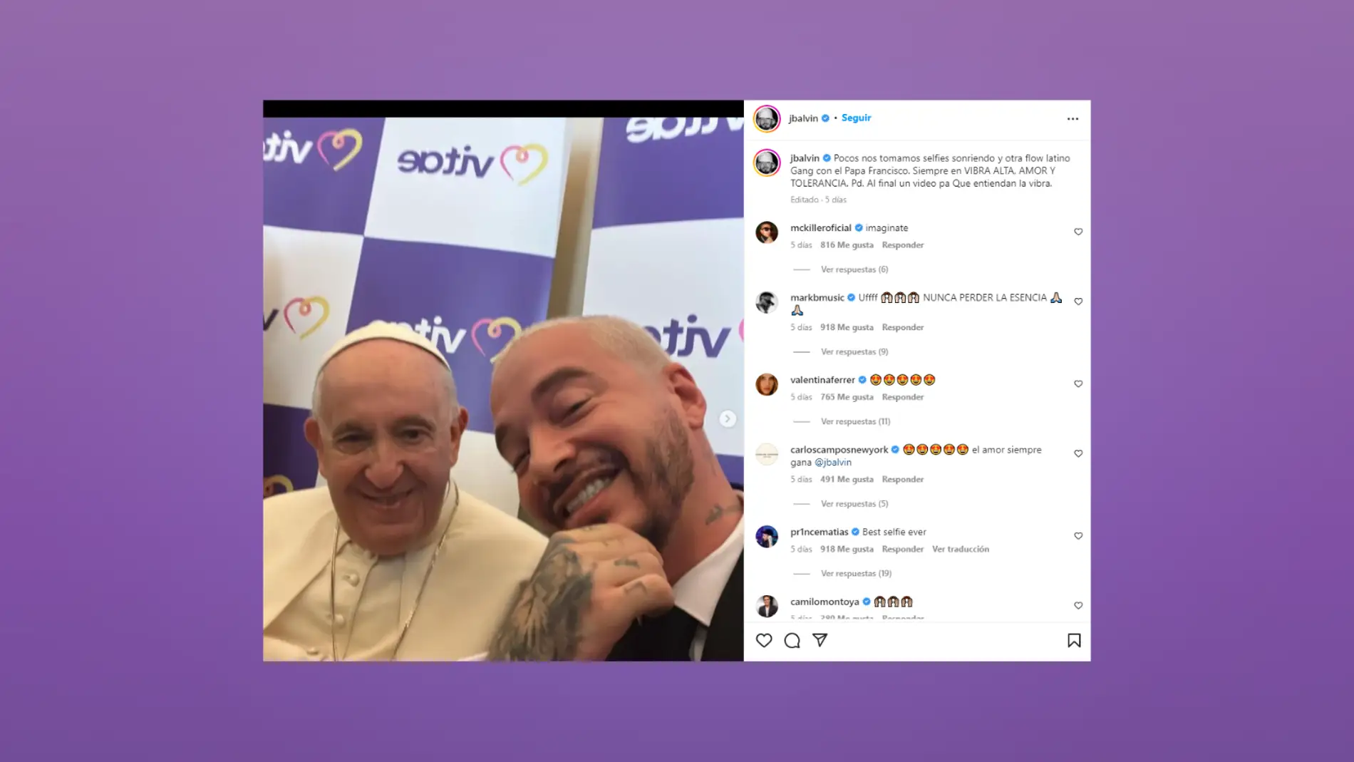 J Balvin y el Papa Francisco