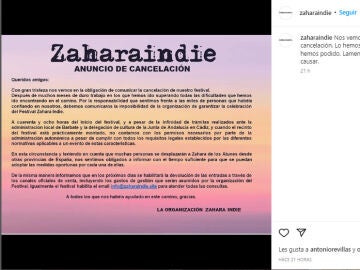 Cancelación del festival ZaharaIndie