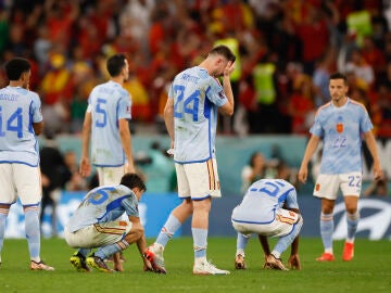 Jugadores de Espa&ntilde;a tras perder en la tanda de penaltis