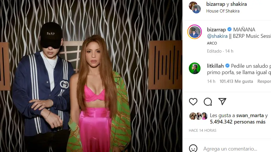 Bizarrap y Shakira en su post de Instagram.