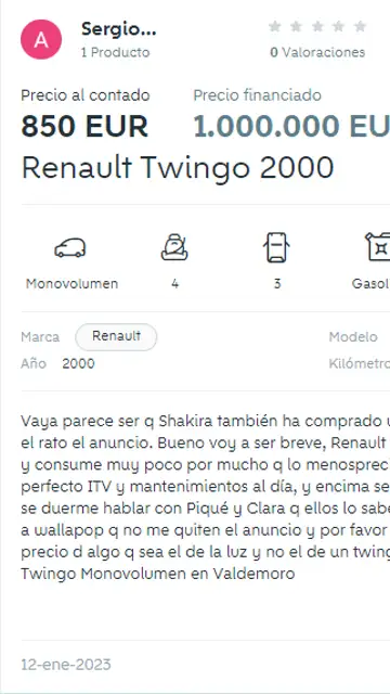 Anuncio de un Twingo en Wallapop Anuncio de un Twingo en Wallapop