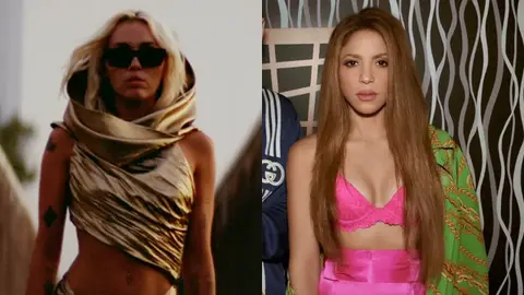 Miley Cyrus y Shakira en sus nuevos lanzamientos. Miley Cyrus y Shakira en sus nuevos lanzamientos.