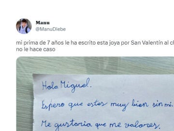 La demoledora carta de San Valent&iacute;n de una ni&ntilde;a al chico que le gusta