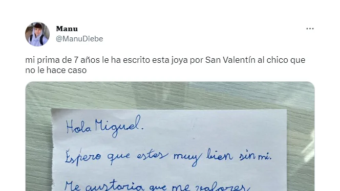 La demoledora carta de San Valentín de una niña al chico que le gusta La demoledora carta de San Valentín de una niña al chico que le gusta