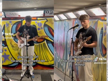 Damien cantando.