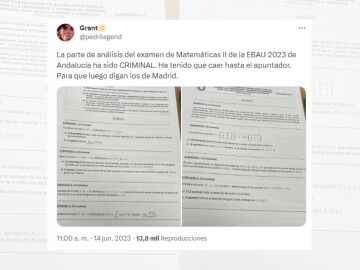 Tuit sobre el pol&eacute;mico examen de Matem&aacute;ticas II en la EBAU de Andaluc&iacute;a