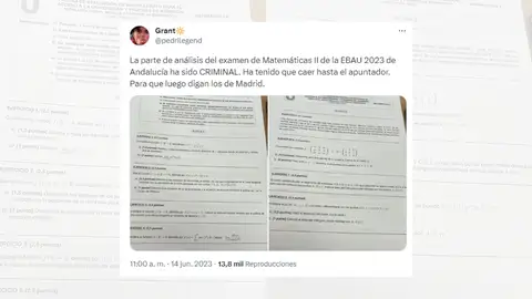 Tuit sobre el polémico examen de Matemáticas II en la EBAU de Andalucía Tuit sobre el polémico examen de Matemáticas II en la EBAU de Andalucía