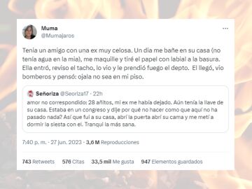 Tuit viral sobre el ataque de celos de la ex de su amigo.