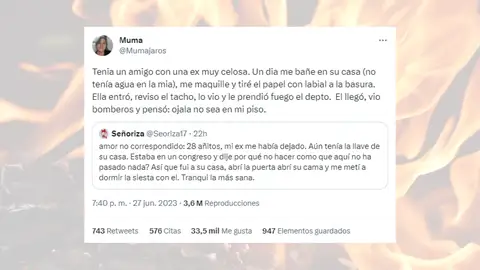 Tuit viral sobre el ataque de celos de la ex de su amigo. Tuit viral sobre el ataque de celos de la ex de su amigo.