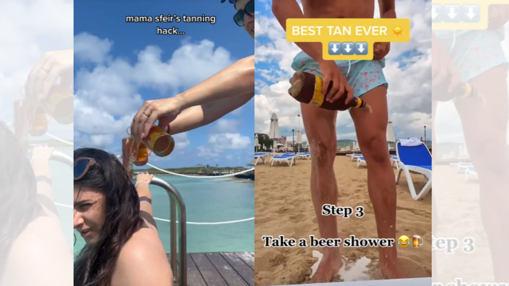 Trend viral en el que utilizan cerveza como bronceador. Trend viral en el que utilizan cerveza como bronceador.